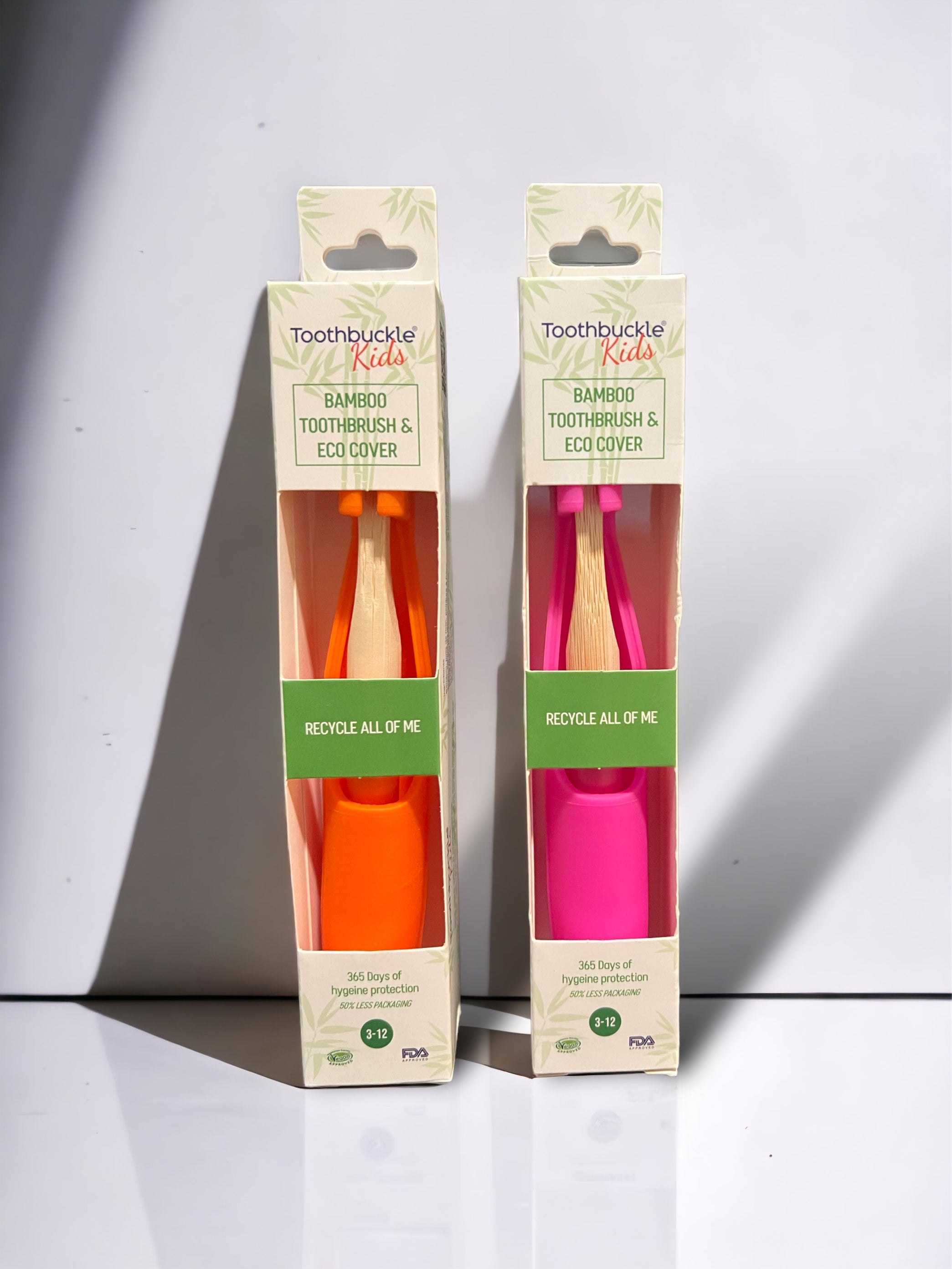 Kids Pink Funshine & Orange Citrus Burst | Bamboo Toothbrush & Cover Set Bundles