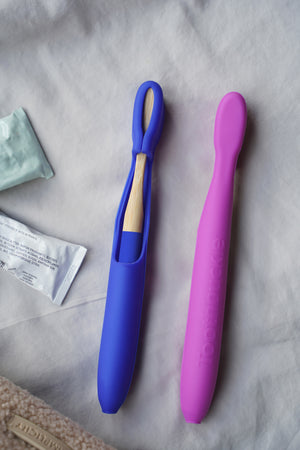 Open image in slideshow, Toothbrush Covers + Bamboo Toothbrushes
